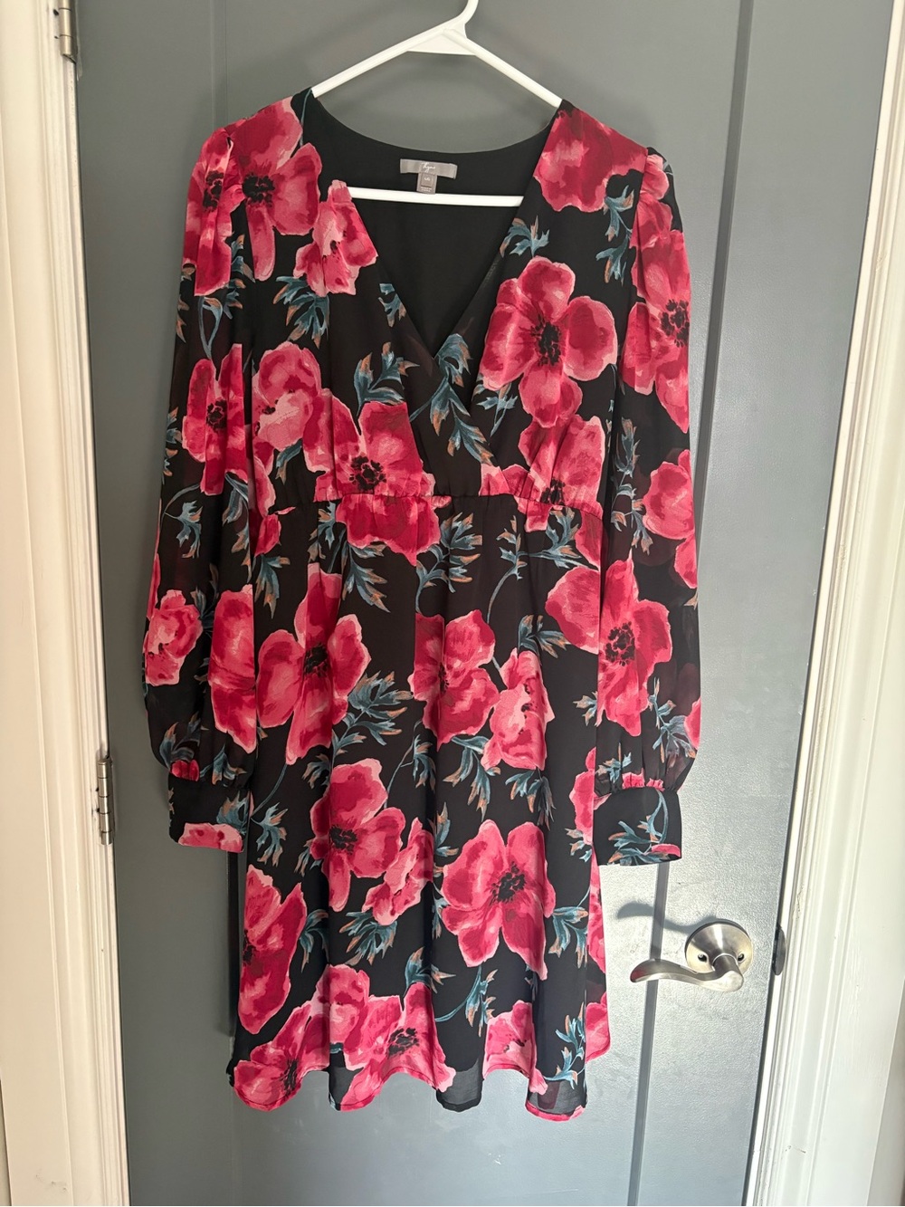 RW&CO. Black Dress with Bold Pink Floral Print
